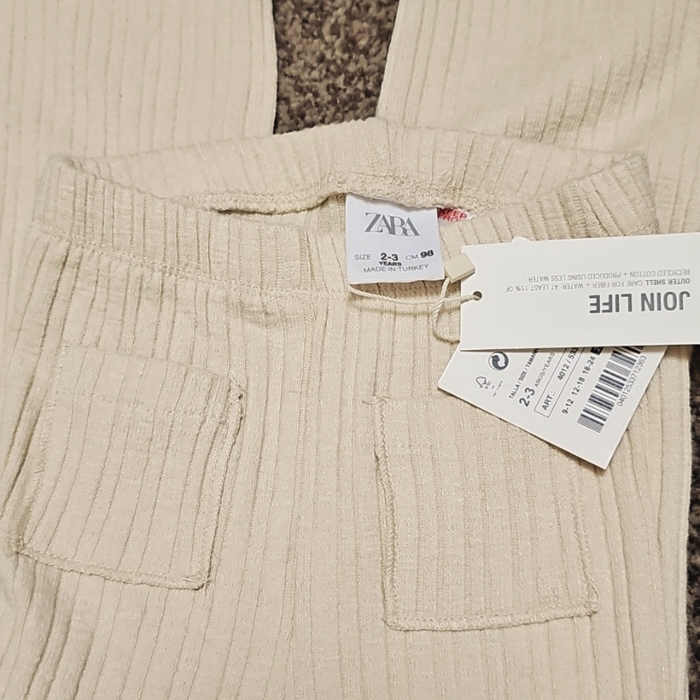 Zara Ribbed Beige Flare Leggings NWT Toddler Girls Baby Sz 2-3 - Picture 3 of 8